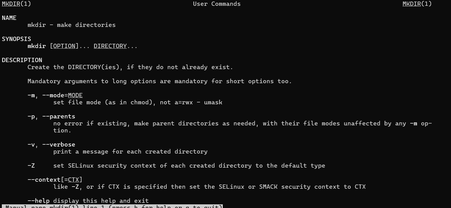 Output of man mkdir